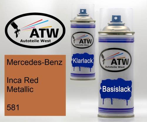 Mercedes-Benz, Inca Red Metallic, 581: 400ml Sprühdose + 400ml Klarlack - Set, von ATW Autoteile West.